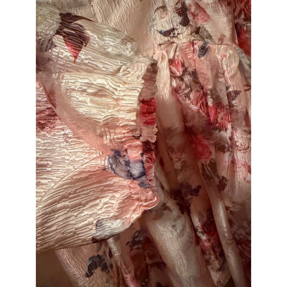 Smak Parlour Allover Vintage Floral Puff Sleeve Mini Dress Blush Pink Size 1X - Picture 8 of 9